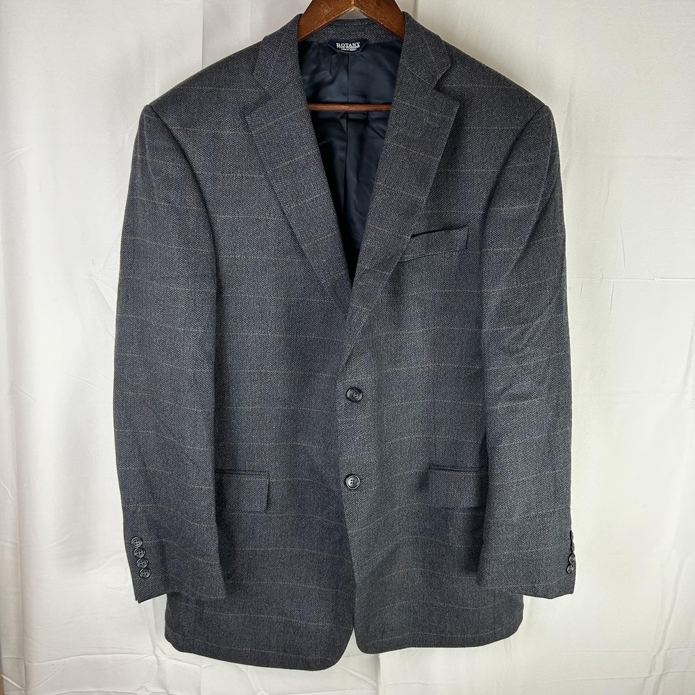 Botany 500 Blazer Mens 42R Gray Windowpane Lambswool Sport Coat Jacket Tweed